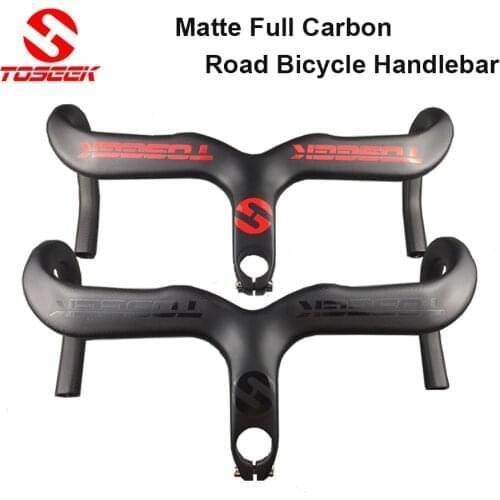 TOSEEK Black/Red T800 Matte Full Carbon Fiber Integrated Road Bicycle Handlebar Bike Handle Bent bars with stem 400/420/440mm