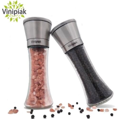 Vinipiak New 2 Pcs/Lot Salt and Pepper Mill Shakers Manual Adjustable Thickness Pepper Mill Kitchen Spice Grinder Ceramic Mill