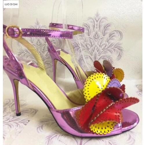 2019 New summer women fretwork sandals party shoes multi color sandals embroidery stilettos sexy ladies mix color wedding shoe