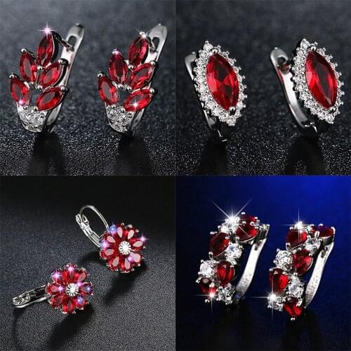 HUAMI Womens Earrings Ruby Crystal Bridal Party AAA Zircon Earrings бижутерия Earrings Earrings New Trends in 2021