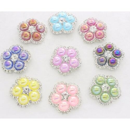 27mm Shank Button Ab Color Flower Shape Bulk Rhinestone Button For Wedding Invitation Card Costura Botones Handmade 10pcs