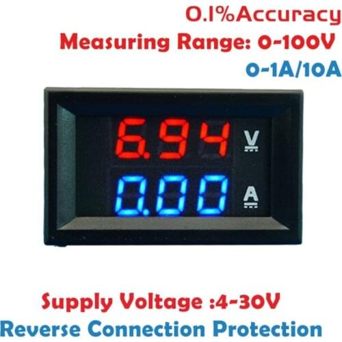 2 in1 100V 10A DC Digital Voltmeter Ammeter Blue + Red Dual Color Display LED Amp Dual Digital Volt Meter Gauge Multimeter Hot