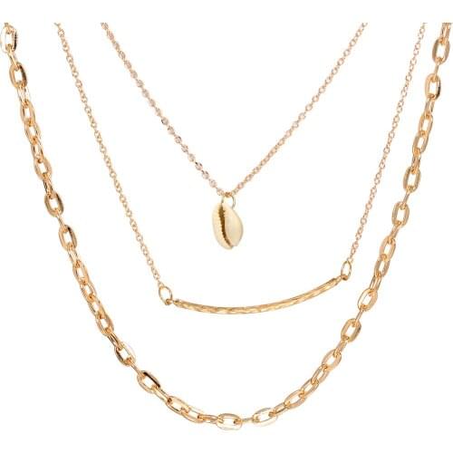 3 Pcs/set Bohemian Shell Multilayer Choker Necklace for Women Gold Chain Long Necklaces collar Collier Seashell Jewelry New