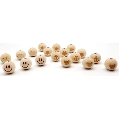 40pcs round wooden beads smiling face star heart unfinished wooden beads diy jewelry accessories