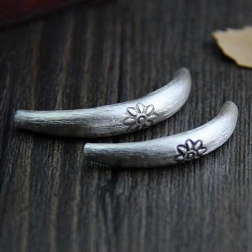 Handmade Thai 925 Silver Sun Flower Bead Sterling Curved Tube Bead DIY Bracelet Bead Pure Silver Jewelry Findings