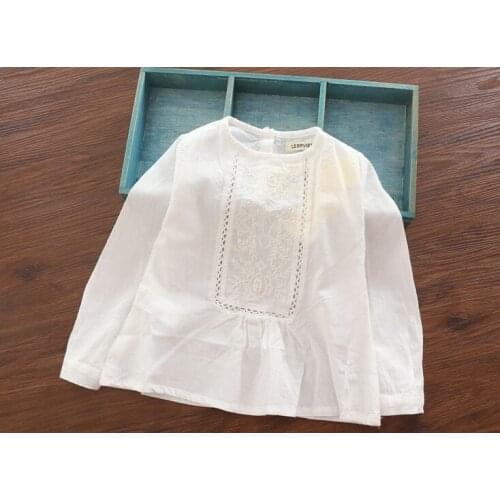 New Arrival Baby Girls Soft White Blouses Girls Long Sleeve White Shirts Kids Cotton Embroidery Blouses Child Casual Shirts