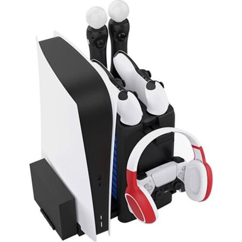 For PS5 Dual Controller Charger Console Vertical Cooling Stand with Headphone Hanger Game Disc Storage Rack For Playstation5