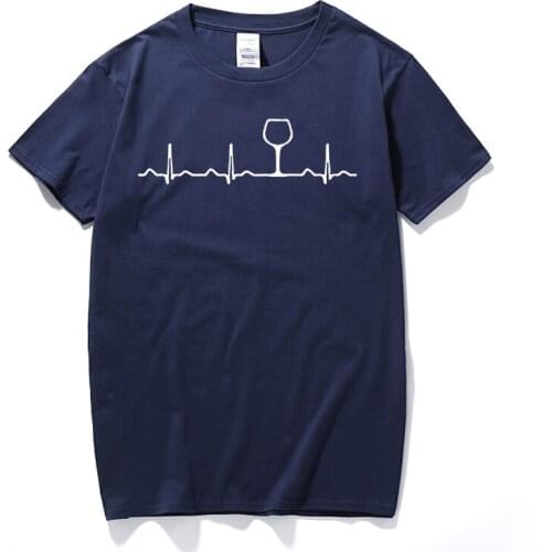 Wine Heartbeat Printed T-Shirt Male Funny Cute Wine Glass Hot New Summer Men T Shirt New Arrival Style Top Tee European Size