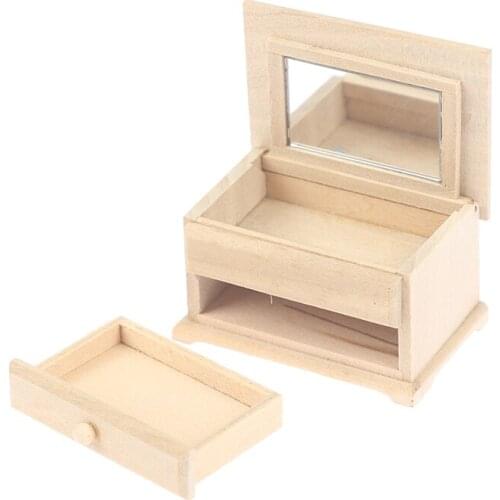 Doll House Furniture Decoration DIY Toys Doll House Drawers Miniature Vanity Table With Flip Up Mirror & Drawers