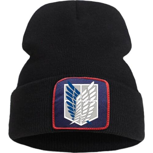 Attack On Titan Anime Logo Printed Fashion Womens Winter Hat Softable Keep Warm Mens Knit Hats Outdoor Hip Hop Caps For Boys