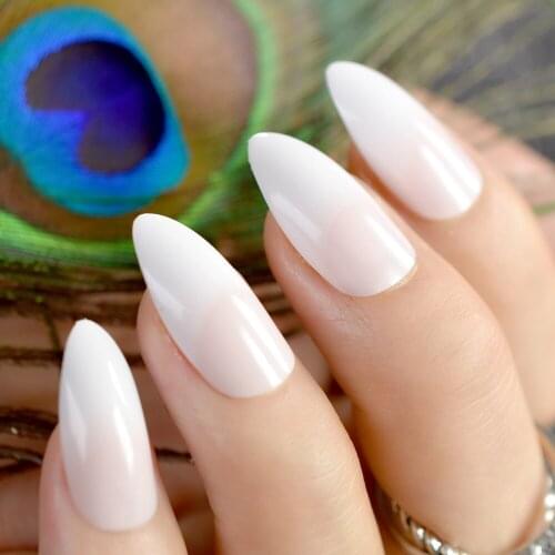 24Pcs Fashion Natural Acrylic False Nail Stiletto Nails Pointed Top French Nails Tips Full Cover Manicure Tool