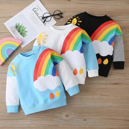 Fashion Toddler Infant Baby Boys Girls Hoodies Round Neck Long Sleeve Rainbow Printed Sweatshirts Pullover Tops Sport Clothes#p4