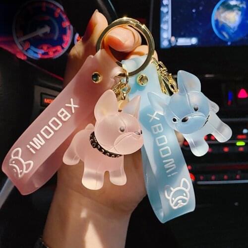 Fashion French Bulldog Keychain for Women Bag Pendant Transparent Colorful Dog Keychains Men Car Key Ring 2021 Christmas Gift