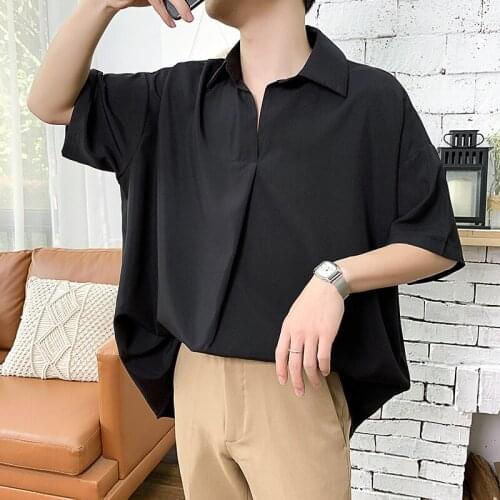 2020 Summer Mens New Pattern Short Sleeve Cool Shirt French Cuff Brand Clothing Fashion Loose Solid Color Shirts Big Size M-5XL