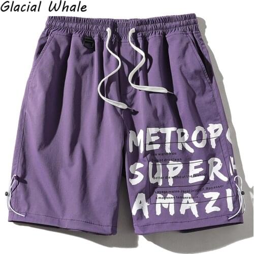GlacialWhale Mens Shorts Men 2021 New Summer Purple Hip Hop Japanese Streetwear Harajuku Male Casual Punk Pants Shorts For Mens