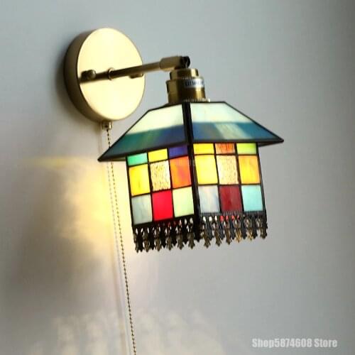 Mediterranean Color Tiffany Wall Lamp Bedroom Bedside Living Room Wall Decoration Lamp Corridor Aisle Balcony with Switch Lamps