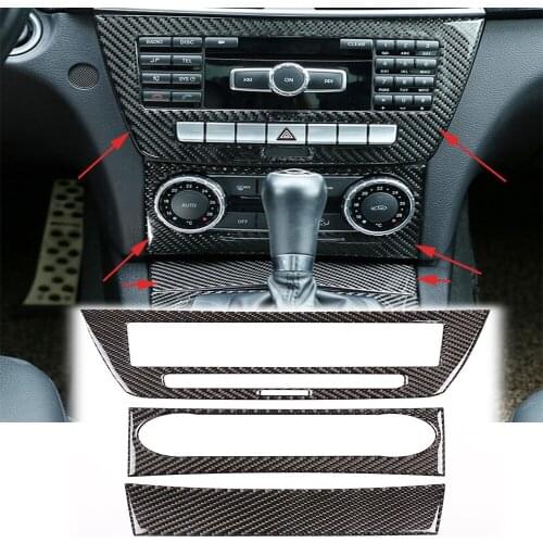 Real Carbon fiber 3PCS Central Control CD+Air Vent+Cigarette Lighter Trim For Benz C Class W204 11-13