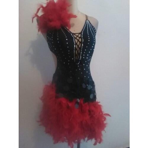 New style Latin dance costume sexy Feather sequins latin dance competition dress for womens child latin dance dresses S-L