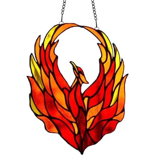 Window Hangings Phoenixs Glass Fire Stained Ornament Decorations Plane Printing Festival Gift Color Painting Household Items