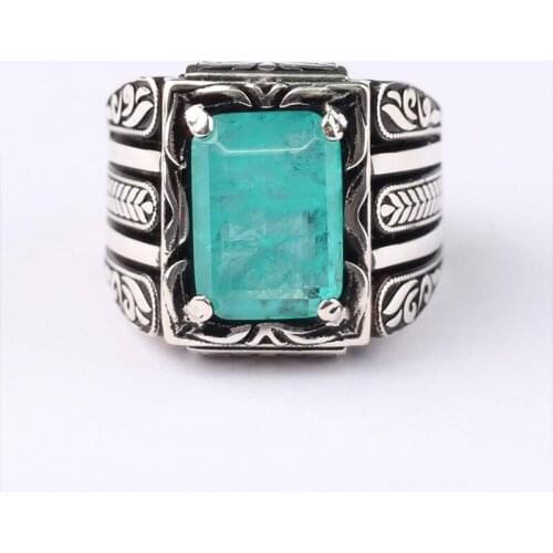 Paraiba Light Green Mans 925 Silver Handmade Ring, Paraiba Tourmaline 925 Silver Ring