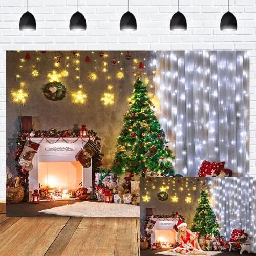 Christmas Party Backdrop for Photography Fireplace X-mas Tree Background for Photo Studio Twinkle Star Newborn Portrait Props