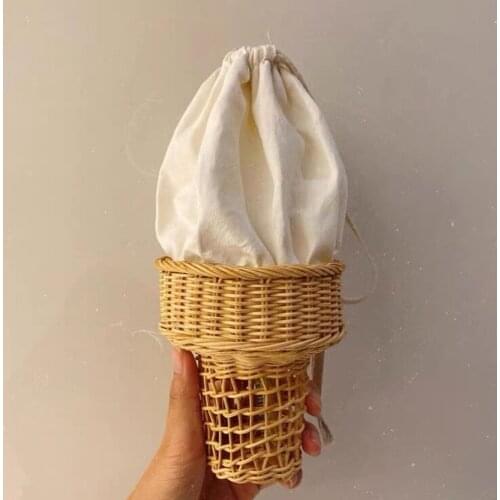 Straw Basket Ice Cream Rattan Shoulder Bag Handbag Photo Props Home Decor
