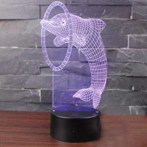 Dolphin 3D Night Light LED Acrylic Light Board Cracked Version Colorful Touch 16 Color Remote Control Powered By Powerbank