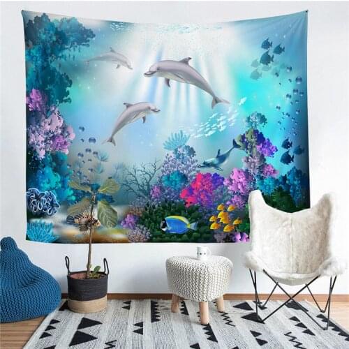 Dolphin and Beluga Printed Living Room Decoration Wall Hanging Tapestry Yoga Mat Rug Home Decor Art