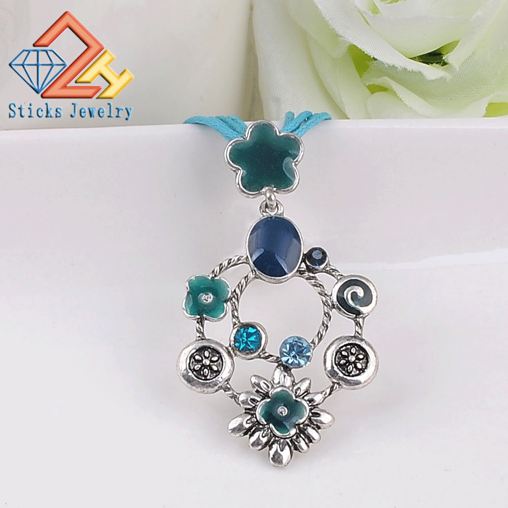 Trendy Enamel Statement Necklace for Women Fashion Zinc Alloy Wax Rope Chain Necklace Pendant Free Shipping