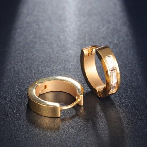 Beiliwol Trendy Hoop Earrings for Women Gold-Color 316L Stainless Steel Square Cubic Zirconia Party Accessories Female Gift