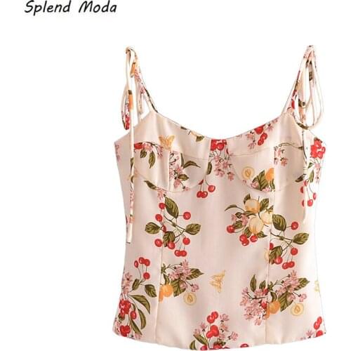2021 Floral Camisole Women Elastic Waist Lace-Up Top Summer Outerwear Folds Sexy Tight-fitting Sleeveless Crop Top Zipper