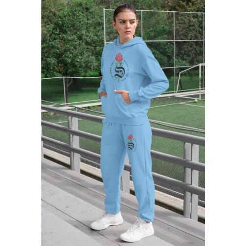 Angemiel Wear Spirit Of Soul Women Tracksuit Set Blue Hooded Sweatshirt Blue Sweatpants