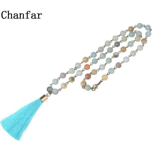Chanfar Amazonite Natural Stone Necklace of Fashion Link Beads Long Tassel Necklace For Women