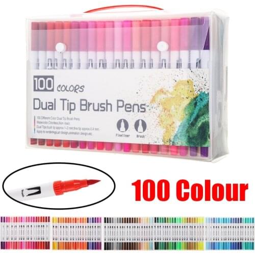 100pcs Coloring Graffiti Marker Pens Dual Tip Head Drawing Pen Brush Children Kid 100 Colors Art Painting Watercolor Pen Gift