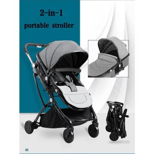 2 In 1 Lightweight Folding Dual-purpose Baby Stroller Portable Shock-absorbing Baby Stroller 0-7 Years Old with Hanging Basket