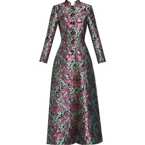 2020 Autumn Jacquard Trench Coat for Women Wide-waisted Floral Trench Women Single Breasted Down Outwear Dobby