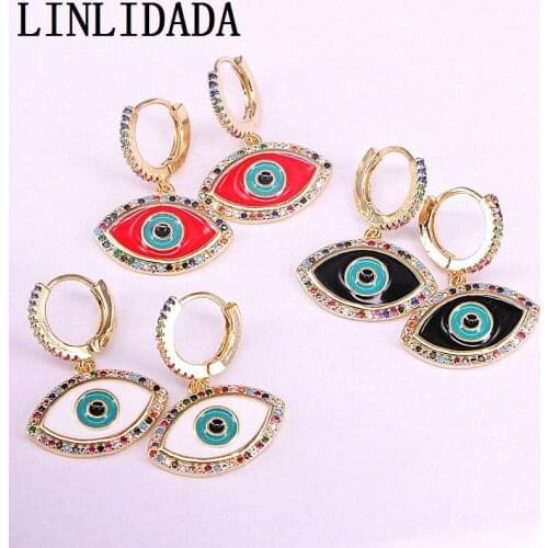 4Pair Fashion Gold Jewelry Cz Micro Pave Dangle Earrings Colorful Enamel Eye Earrings For Women Lady