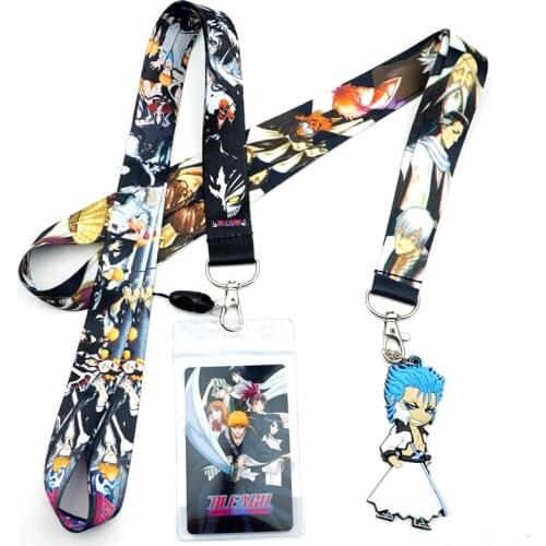 Anime BLEACH Kurosaki ichigo Key Lanyard ID Badge Holder Phone Neck Strap with Fashion Key Chain Keychain Charms Accessories