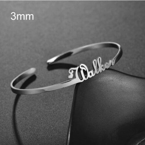 3mm Width Stainless Steel Personalized Customized Bracelet for Women Custom Name Bangles Jewelry Couple Gift