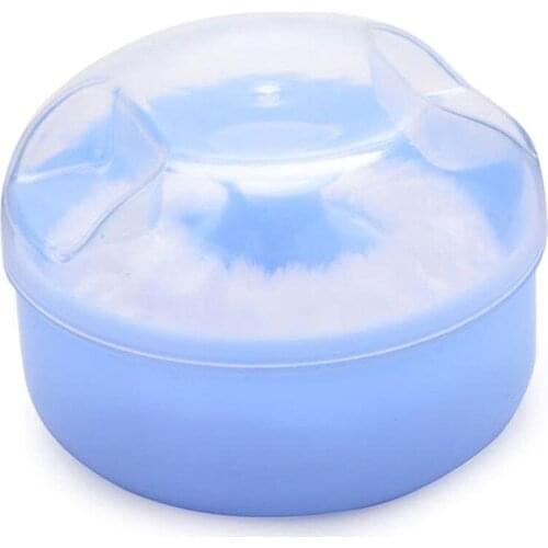 Baby Soft Face Body Cosmetic Powder Puff Sponge Box Case Container (Blue)