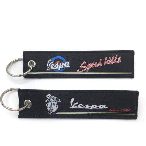 For Vespa Speed Kills Motorcycle Key Chain Woven Key Ring Tag Label Chain Black Car Keychain Motor