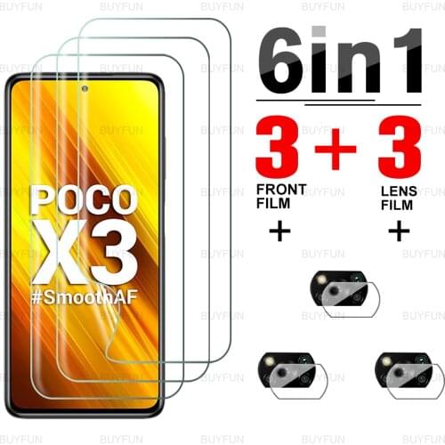 For poco poko x3 camera lens film 6in1 hydrogel film on for xiaomi pocophone x3 pocox3 pro nfc gt poko f3 protector soft film