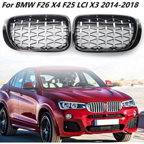 Chrome+Black Diamond Style Car Front Kidney Grilles Grill for -BMW X3 F25 X4 F26 2014-2018 Car Racing Grills