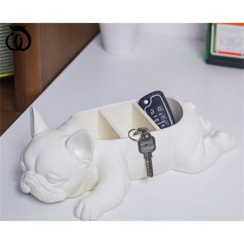 Creative Resin Dog Art Sculpture Animal French Bulldog Statue Snacks Jewelry Key Storage Box Home Decoration Accessories R5879