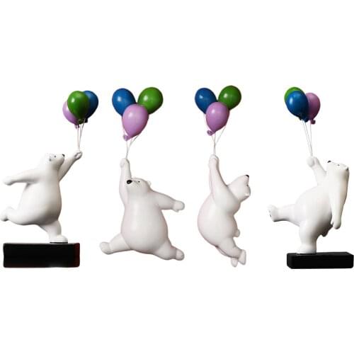 Polyresin 3 Balloon Polar Bears Figurines Ornament Flying Bear for Boy Kids