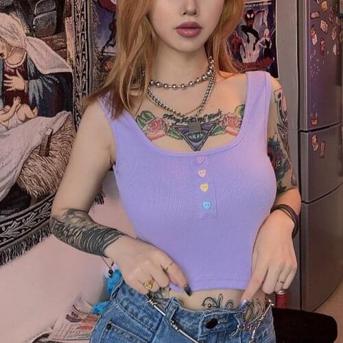 Sexy Button Tank Tops Fashion Womens Purple Vest Off Shoulder Halter Blusa Shirt 2021 Summer Slim Crop Top Camisole