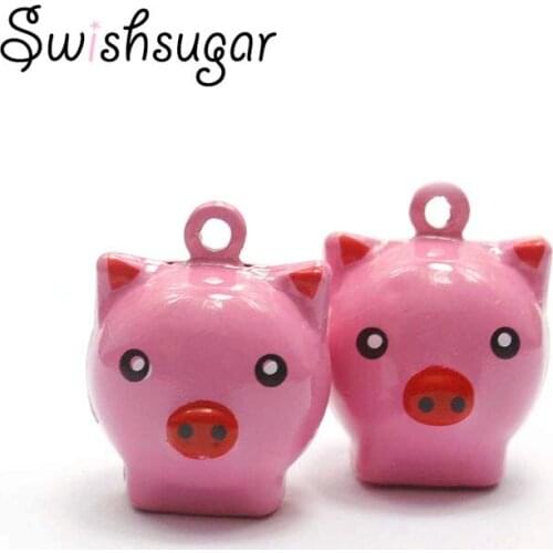 Pinky Cute Little Pig Cartoon Jingle Bell Charms DIY Craft Pendant Accessories Christmas Holiday Party Decor