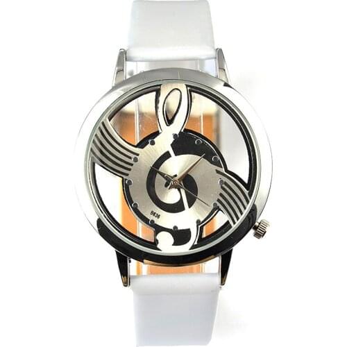 Fashionable Music Symbol Patterned watch Bolun Brand Women dress watches Leather Strap Quartz WristWatches Ladies skeleton watc