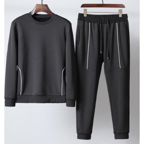 21C Mens Sets (sweatshirt+pants) Luxury Add Velvet Solid Color Hooded Sweatshirts Men Autumn Winter Elastic Waist Man Pants