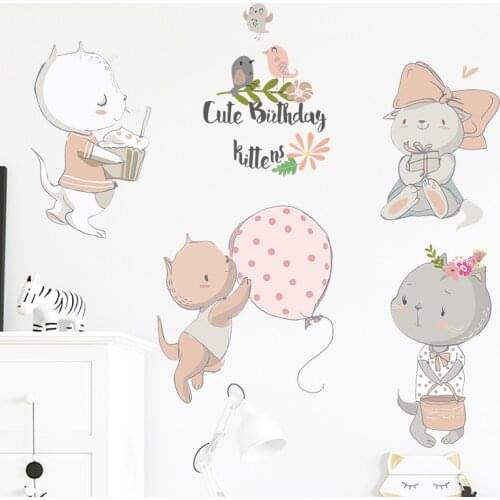 Cute Bunny Balloon Wall Stickers for Kids Room Baby Boys Girls Bedroom Decor Kawaii Cartoon Animal Wallpaer Kids Room Decoration
